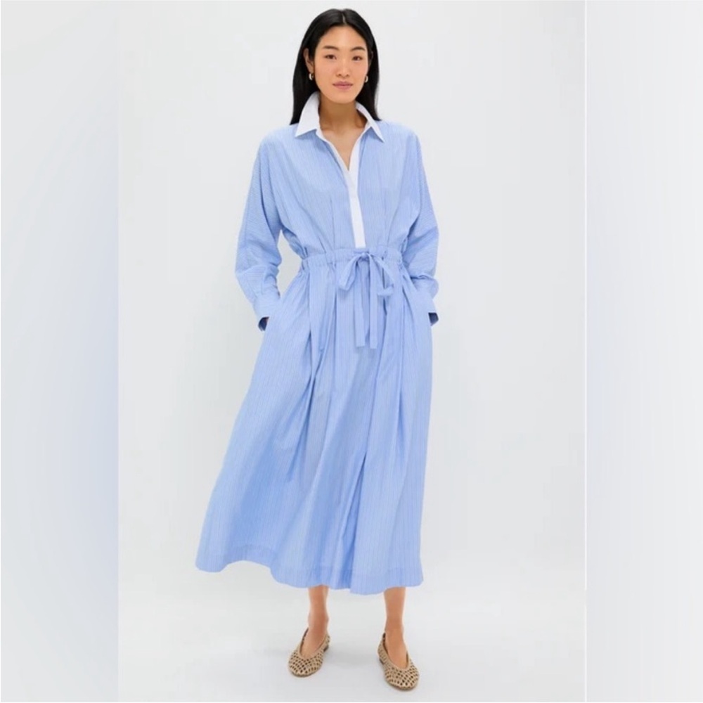 Tuckernuck Cornflower Blue
Stripe Tie Front Collared long sleeve  Dress NEW